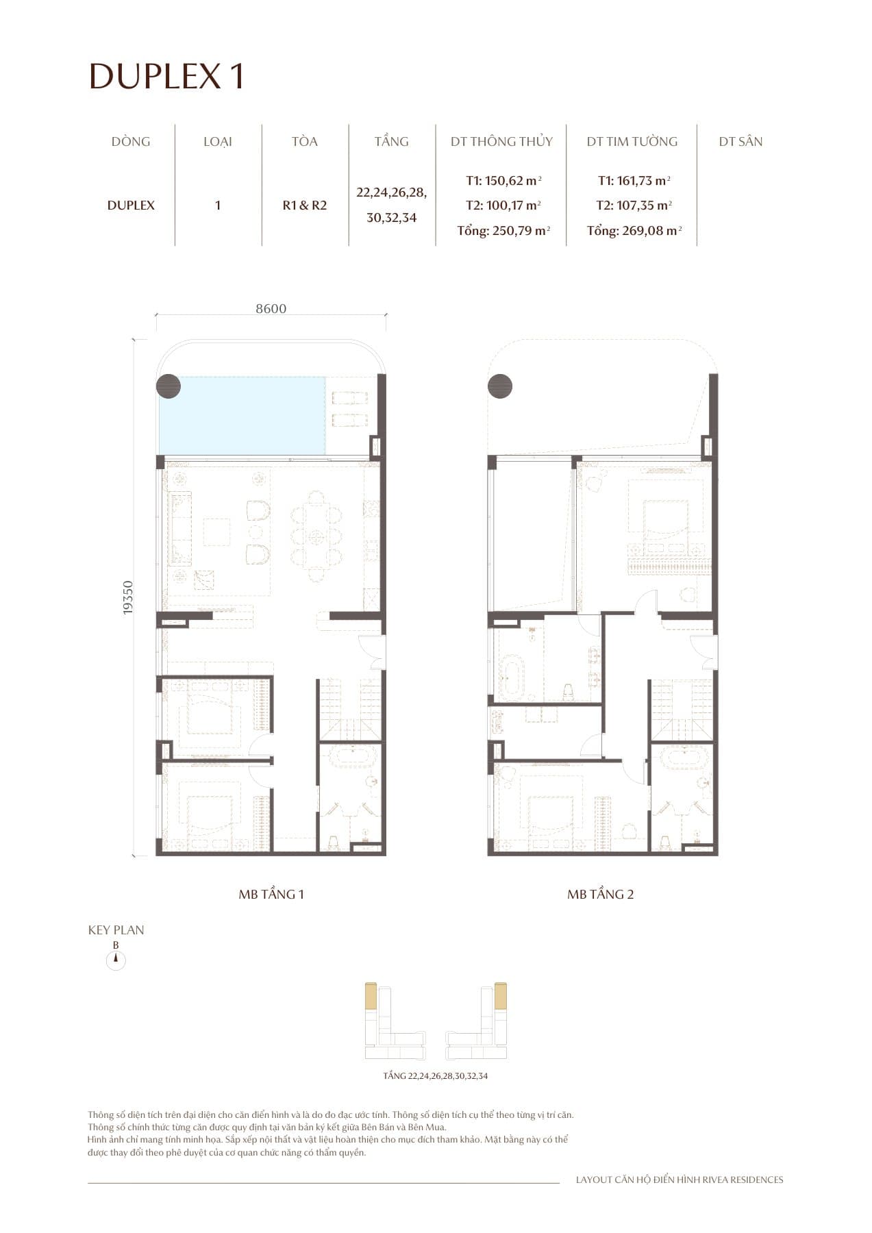Mặt bằng căn hộ DUPLEX 1 Rivea Residences
