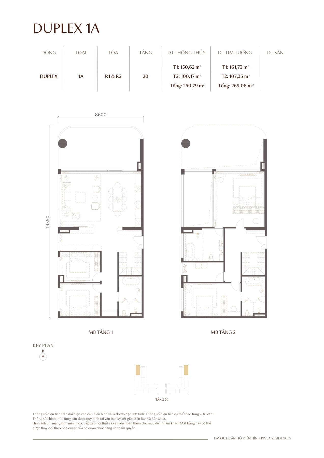 Mặt bằng căn hộ DUPLEX 1A Rivea Residences
