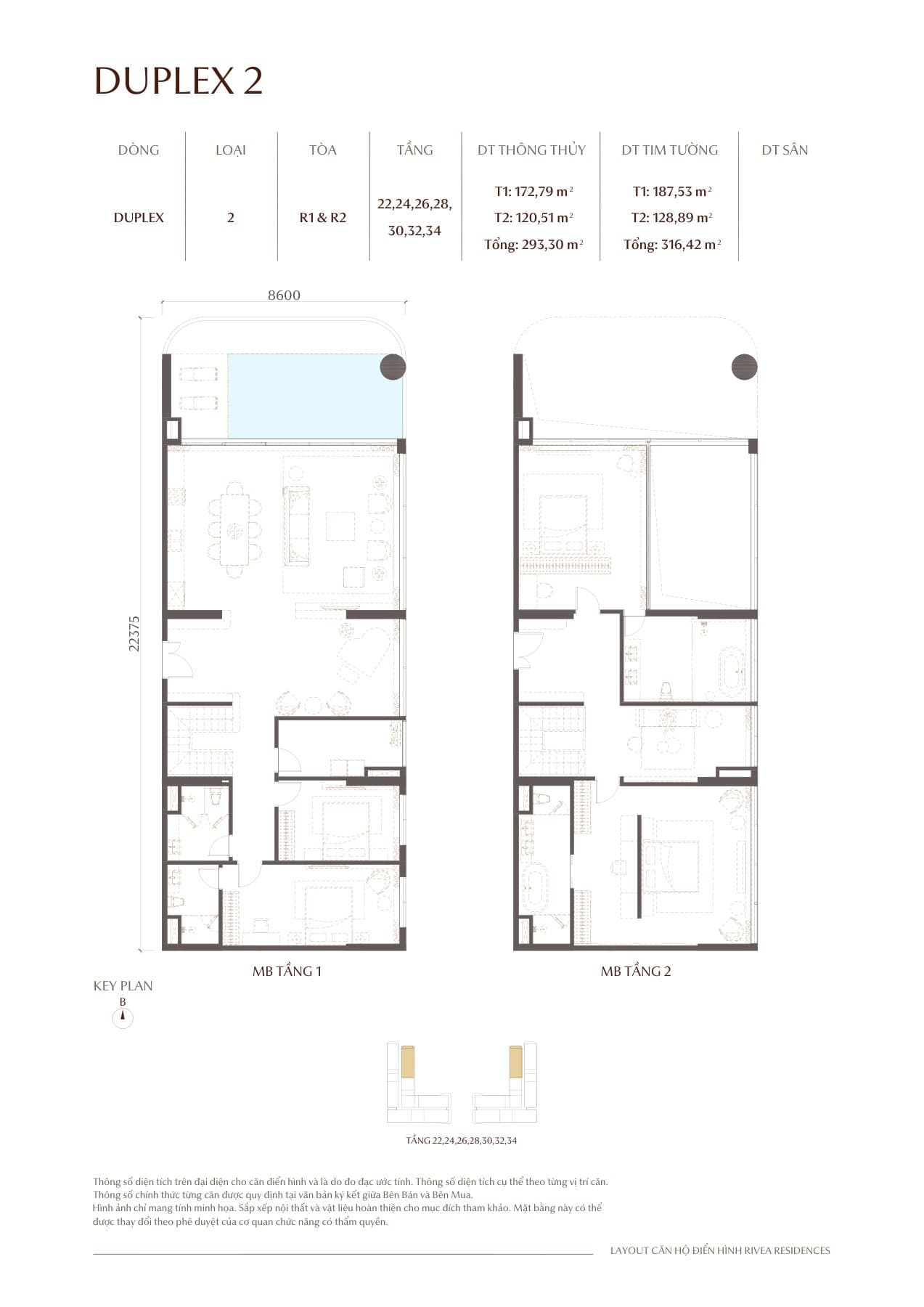 Mặt bằng căn hộ DUPLEX 2 Rivea Residences