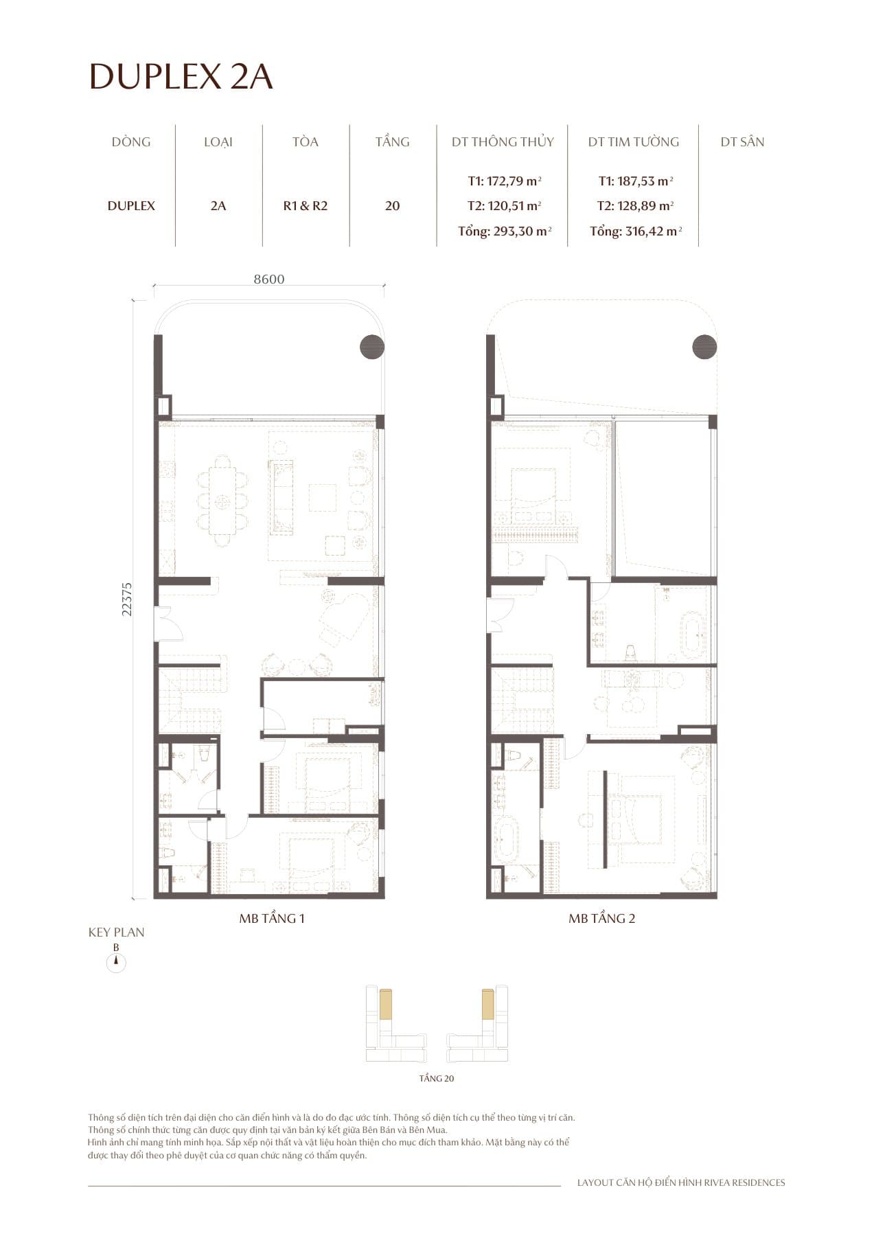Mặt bằng căn hộ DUPLEX 2A Rivea Residences