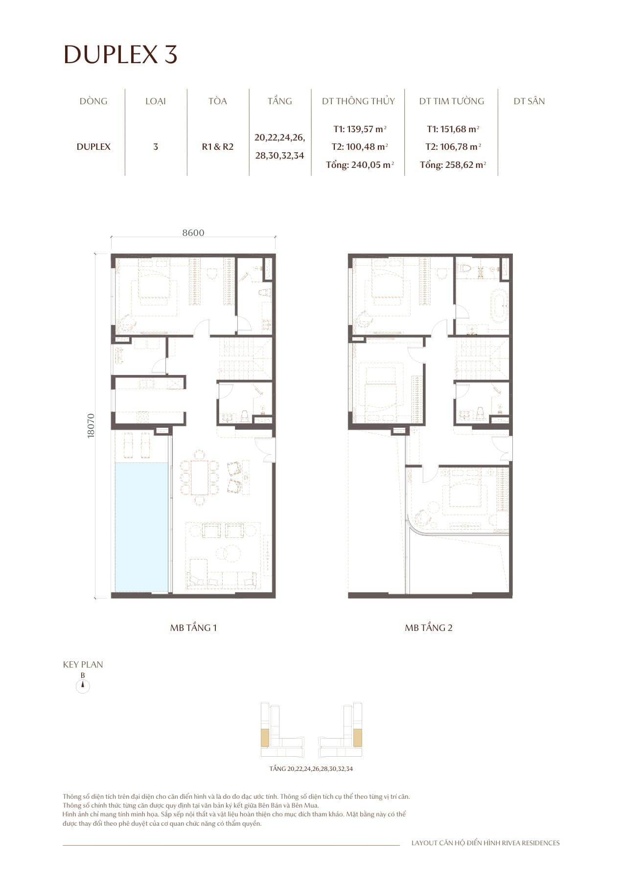 Mặt bằng căn hộ DUPLEX 3 Rivea Residences