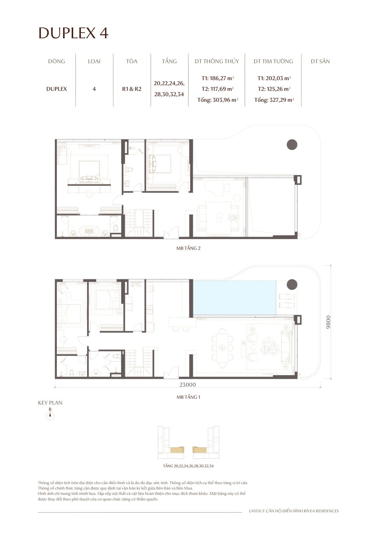 Mặt bằng căn hộ DUPLEX 4 Rivea Residences