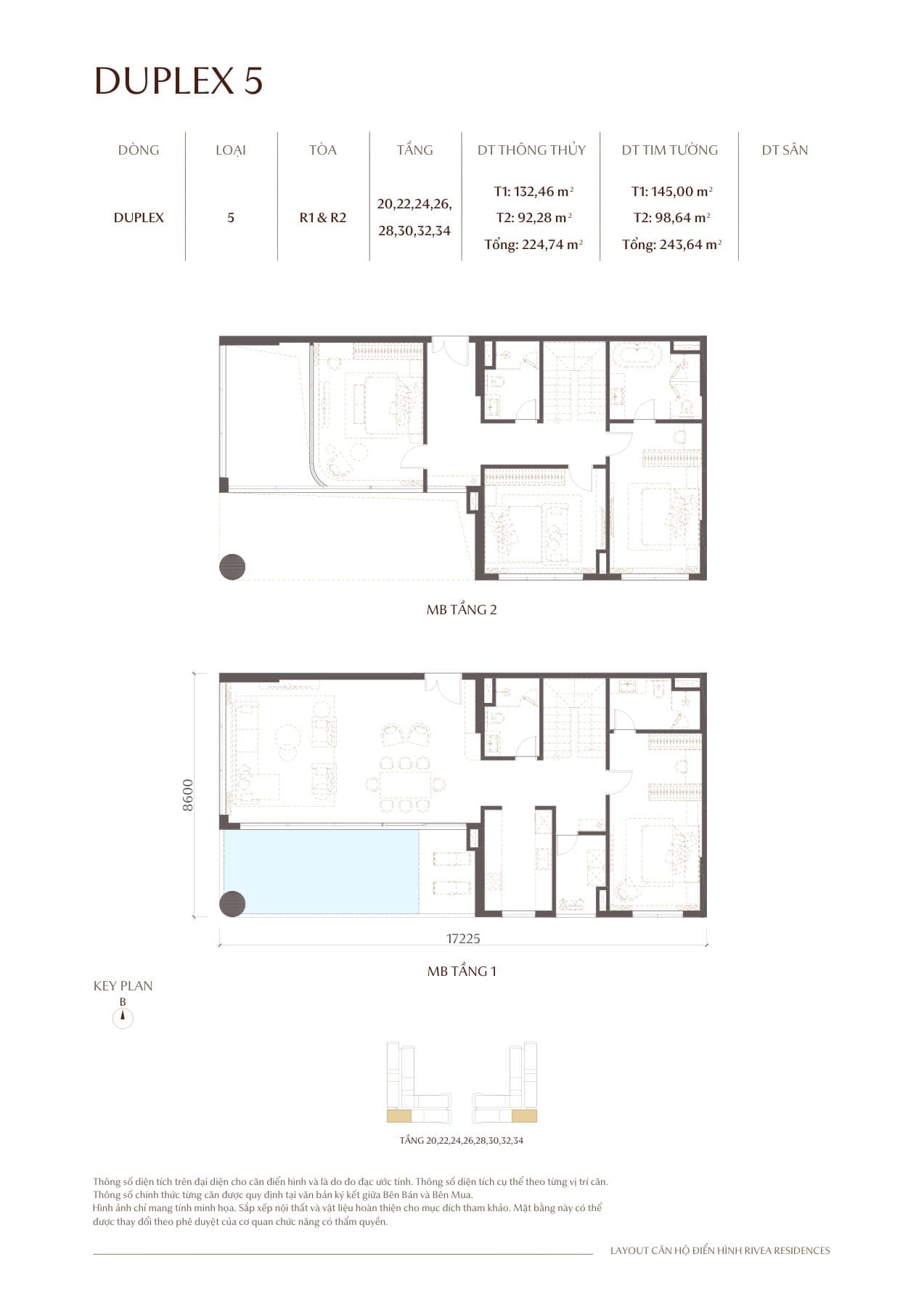 Mặt bằng căn hộ DUPLEX 5 Rivea Residences