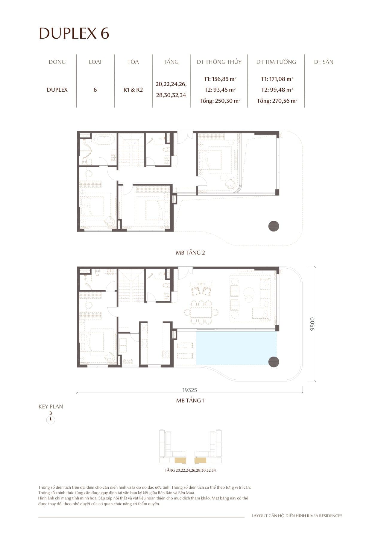 Mặt bằng căn hộ DUPLEX 6 Rivea Residences